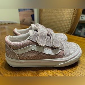Vans Toddler Size 9 Pink Sparkle Glitter Pink Velcro Sneakers